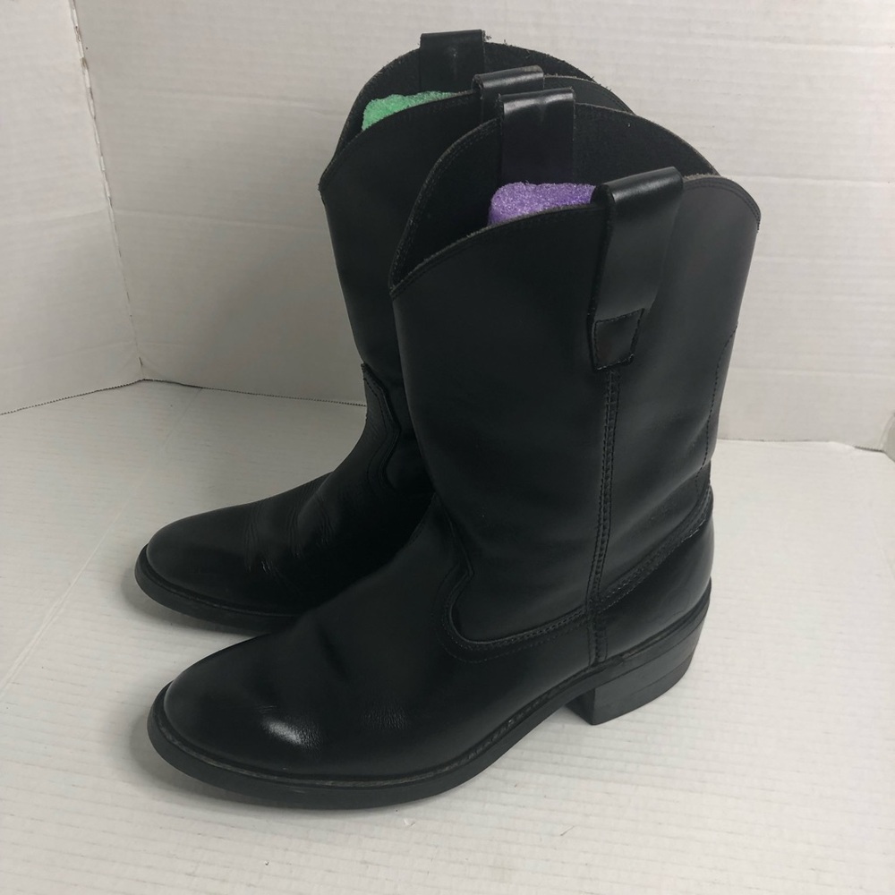 Texas Steer Cowboy Boots Mens Size 9.5 Leather Black Boots Oil Resistant